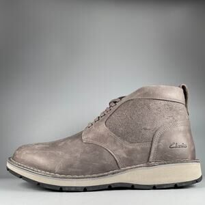 Clark's Bushacre 2 Men's Size 12 Wide Gray Leather Chukka Ankle Boots Casual NEW